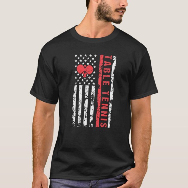 Table Tennis Cool American Flag  Paddle T-Shirt (Front)