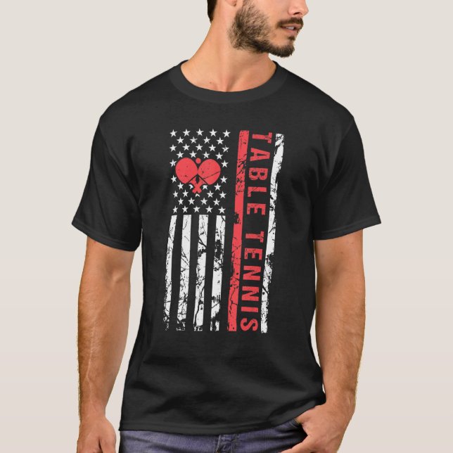 Table Tennis Cool American Flag   Paddle   T-Shirt (Front)