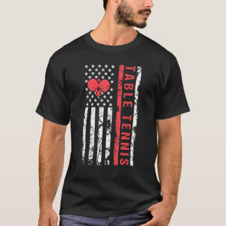Table Tennis Cool American Flag Paddle T-Shirt