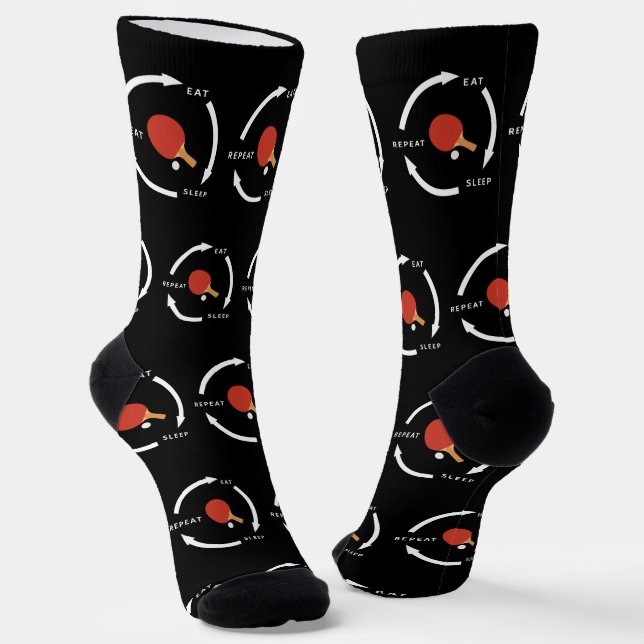 Table Tennis Eat Sleep Repeat Sports Fan Saying Socks (Angled)