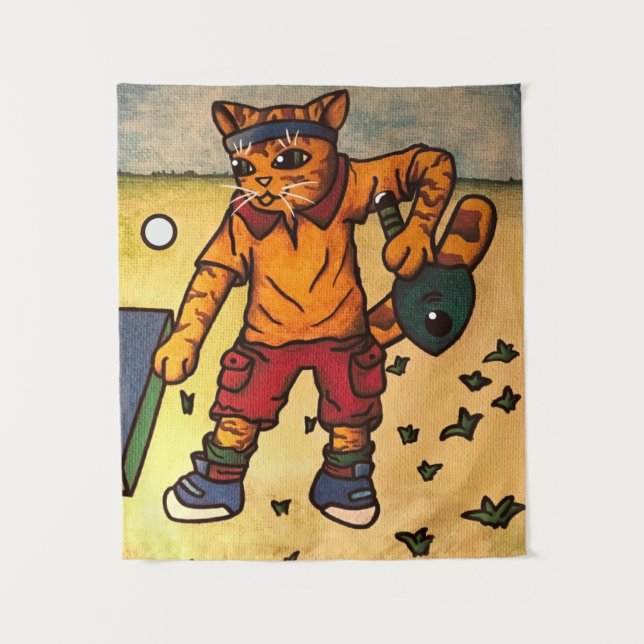 Table Tennis Ping-Pong Cat Tapestry (Front)
