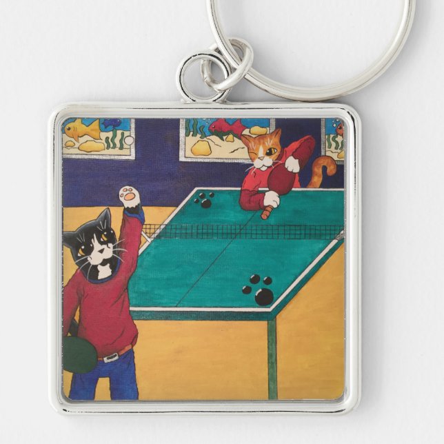 Table Tennis Ping Pong Cats Keychain (Front)