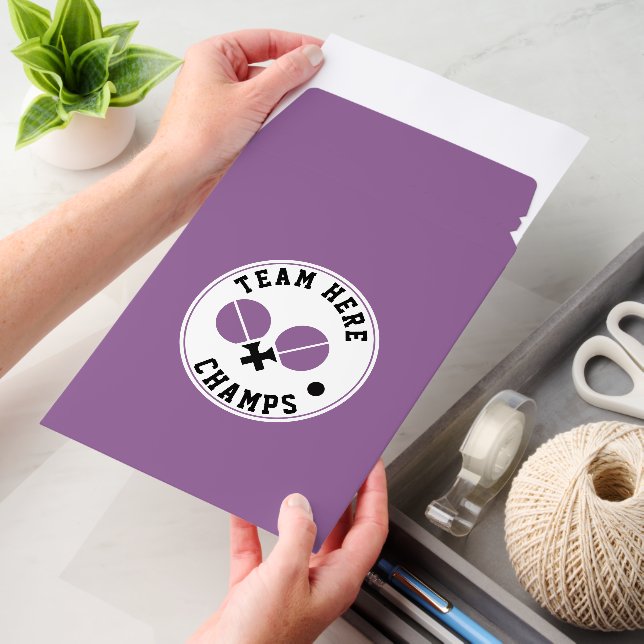 table tennis ping-pong champs, purple and black envelope mailers (Desk)