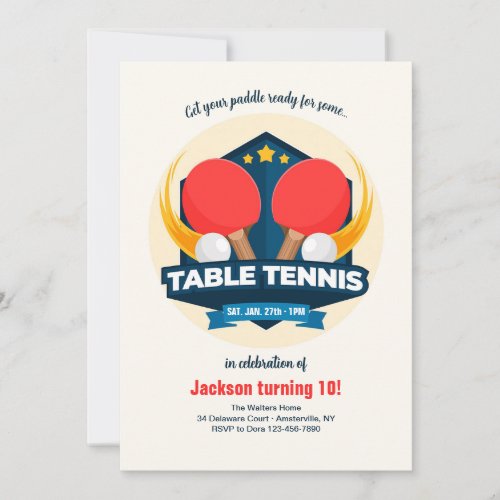 Table Tennis Ping Pong Invitation