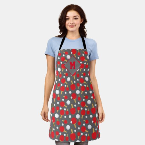 Table Tennis Ping Pong Patterned Grey Apron