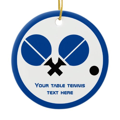 Table tennis ping-pong rackets and ball black blue ceramic ornament