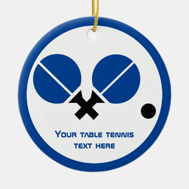 Table tennis ping-pong rackets and ball black blue ceramic ornament (Front)