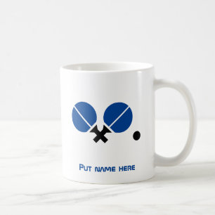 Table tennis ping-pong rackets and ball black blue coffee mug