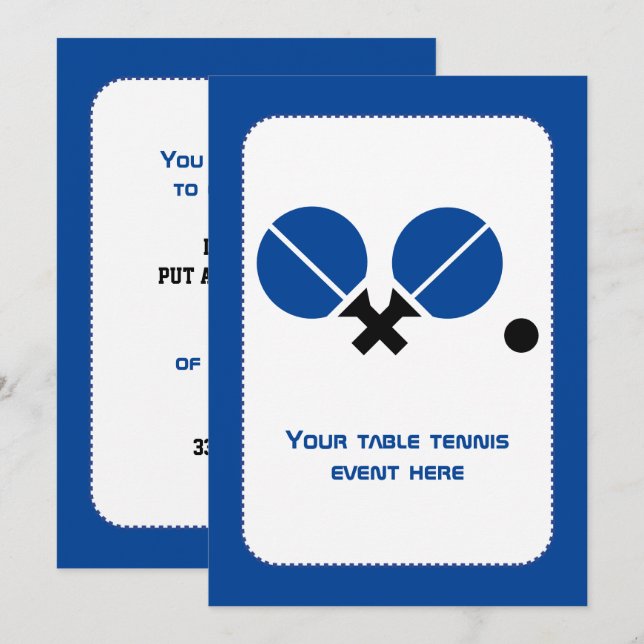Table tennis ping-pong rackets and ball black blue invitation (Front/Back)