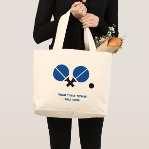 Table tennis ping-pong rackets and ball black blue large tote bag