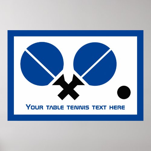 Table tennis ping_pong rackets and ball black blue poster