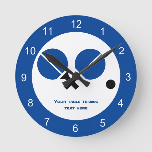 Table tennis ping_pong rackets and ball black blue round clock