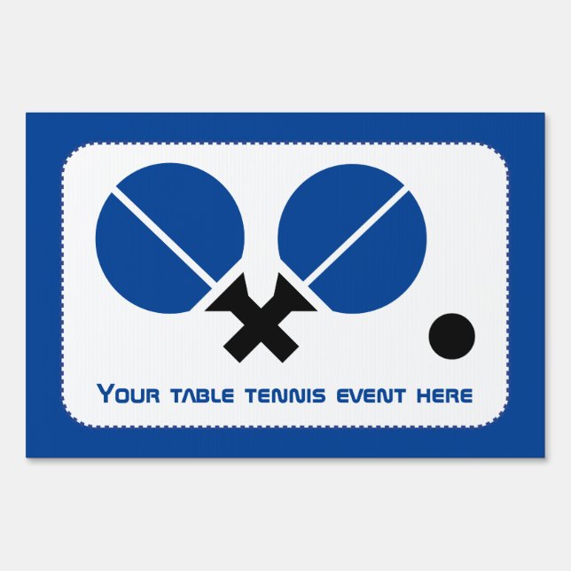 Table tennis ping-pong rackets and ball black blue sign (Front)
