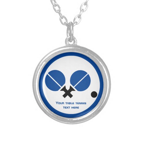 Table tennis ping_pong rackets and ball black blue silver plated necklace