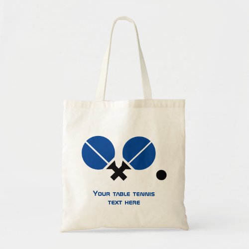 Table tennis ping_pong rackets and ball black blue tote bag