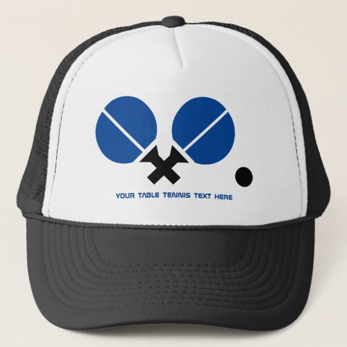 Table tennis ping_pong rackets and ball black blue trucker hat