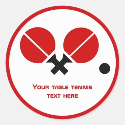 Table tennis ping_pong rackets and ball black red classic round sticker