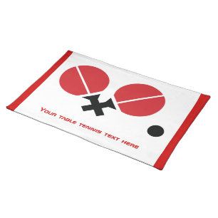 Table tennis ping-pong rackets and ball black, red cloth placemat
