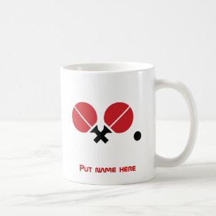 Table tennis ping-pong rackets and ball black, red coffee mug