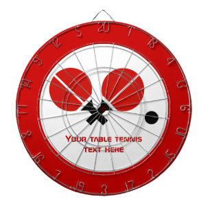 Table tennis ping-pong rackets and ball black, red dart board