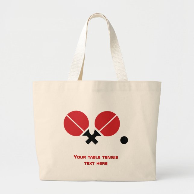 Table tennis ping-pong rackets and ball black, red large tote bag (Front)