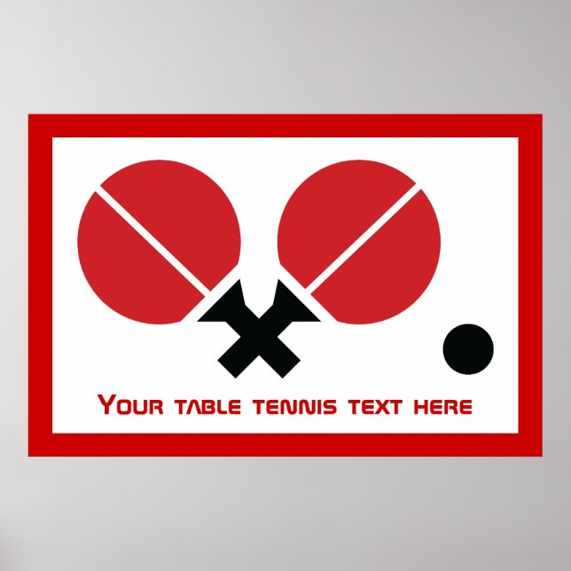 Table tennis ping-pong rackets and ball black, red poster (Front)