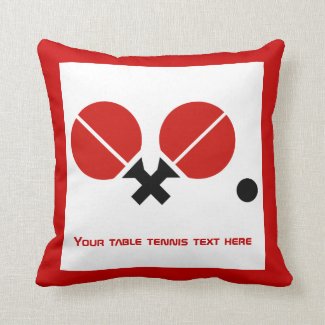 Table tennis ping-pong rackets and ball black, red throw pillow