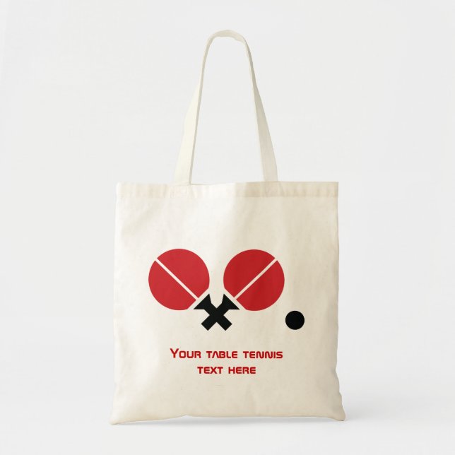 Table tennis ping-pong rackets and ball black, red tote bag (Front)