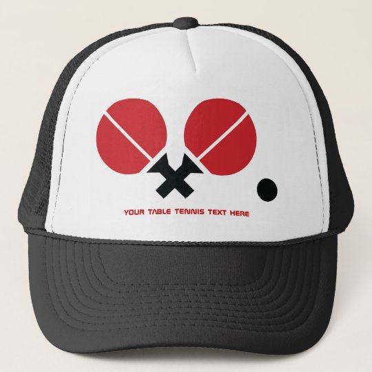 Table tennis ping-pong rackets and ball black, red trucker hat | Zazzle.com