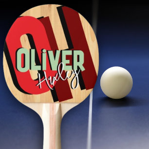 Table Tennis Player Color Name Bold Monogram Ping Pong Paddle