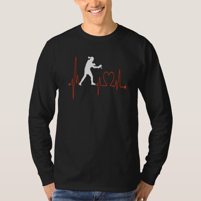 Table Tennis Player Heartbeat EKG Pulse Line Ping  T-Shirt (Front)