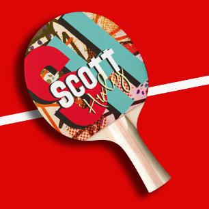Table Tennis Player Name Bold Color Monogram Ping Pong Paddle