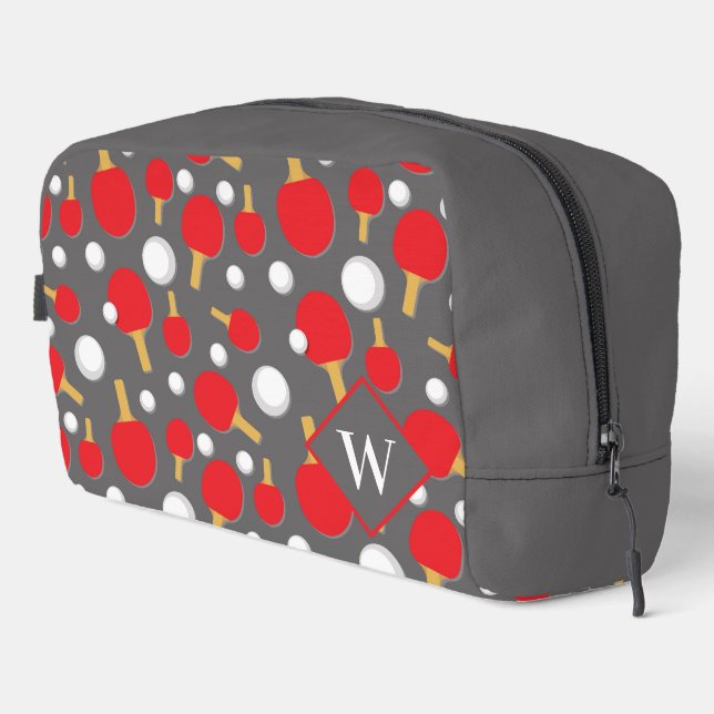 Table Tennis Player Ping Pong Patterned Monogram Dopp Kit (Right Corner)
