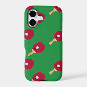 Table tennis racket and ball on green iPhone 17 case