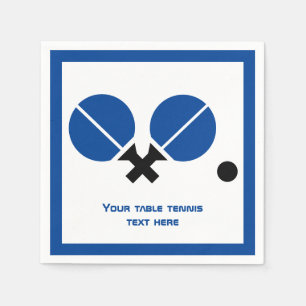 Table tennis rackets and ball black, blue modern napkins