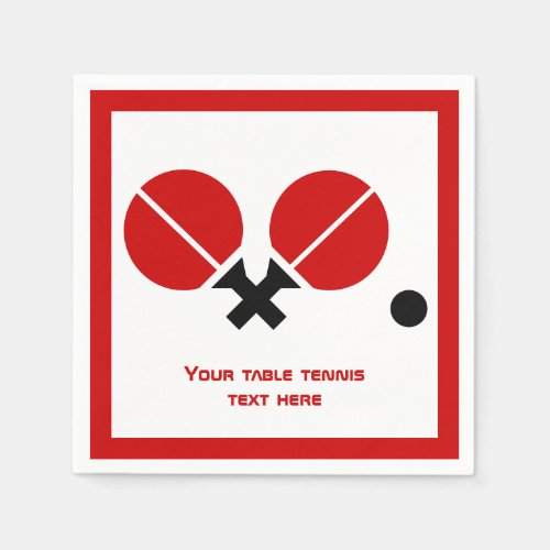 Table tennis rackets and ball black red modern napkins