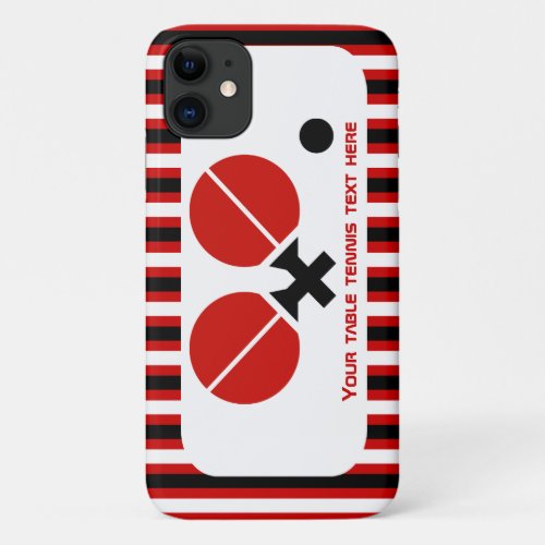 Table tennis rackets and ball black red stripes iPhone 11 case
