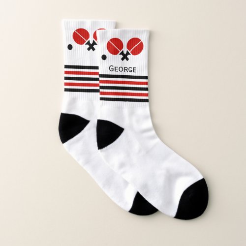 Table tennis rackets with ball black red stripes socks