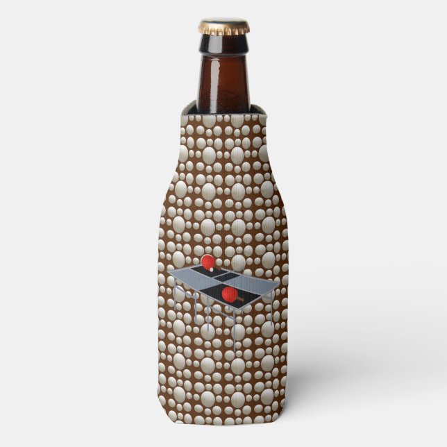 Table Tennis Table On A Ping Pong Balls Background Bottle Cooler (Bottle Front)