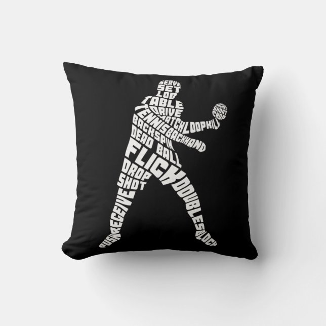 Table Tennis Typography Ping Pong Word Art   Throw Pillow (Front)