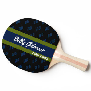 Table Tennis with name in a blue/green stripe Ping Pong Paddle
