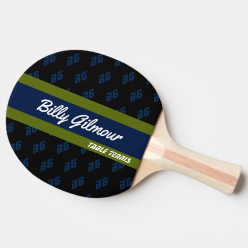 Table Tennis with name in a bluegreen stripe Ping Pong Paddle