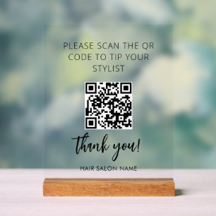 Table Tent Minimalist Qr Code to Tip Salon Stylist Acrylic Sign