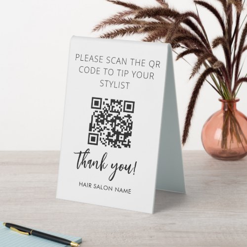 Table Tent Minimalist Qr Code to Tip Salon Stylist Table Tent Sign