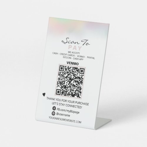  Table Tent PAY  QR code Tabletop PASTEL Pedestal Sign