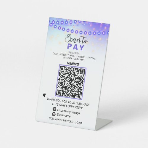  Table Tent PAY QR code Tabletop  Pedestal Sign