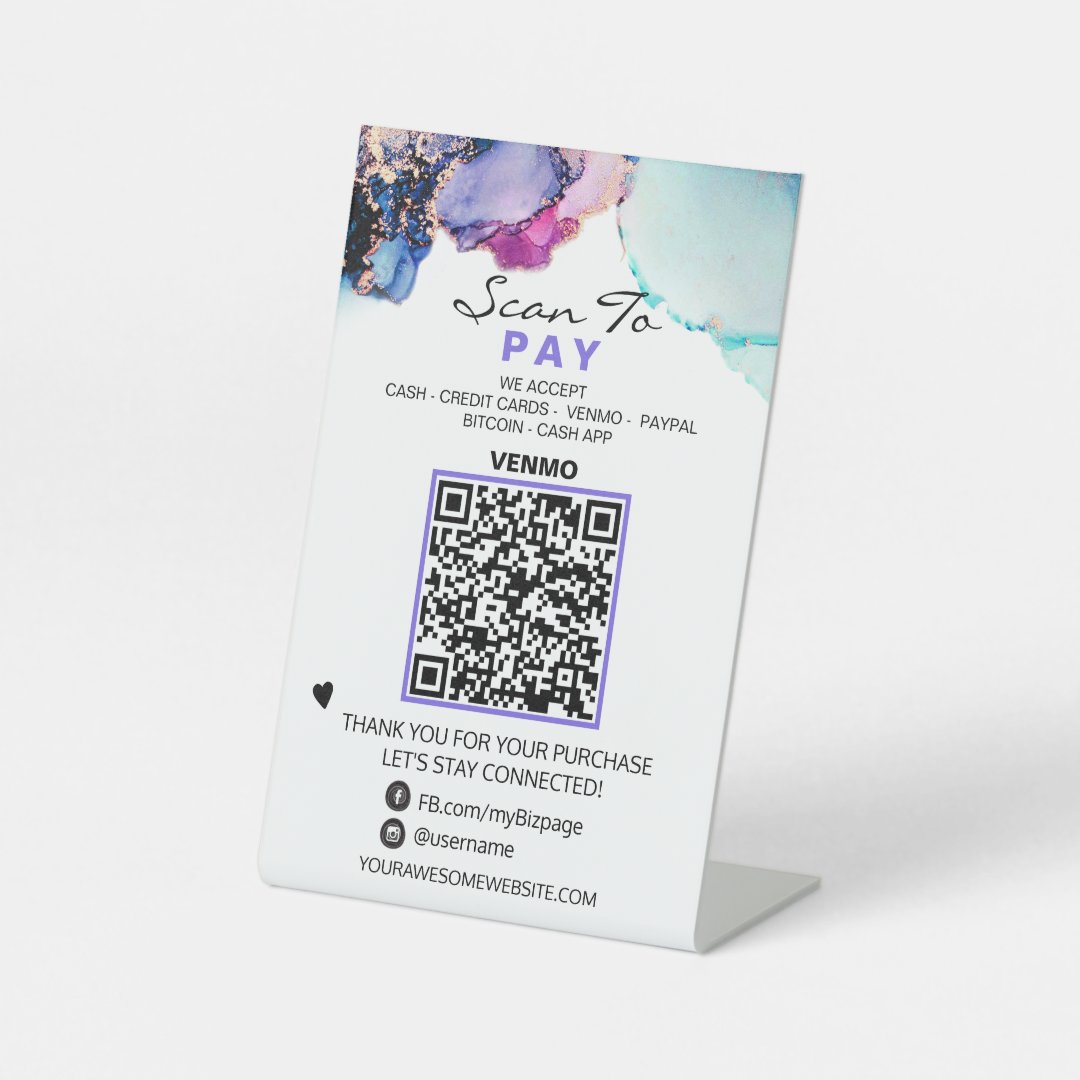 Table Tent PAY . QR code Tabletop Pedestal Sign | Zazzle