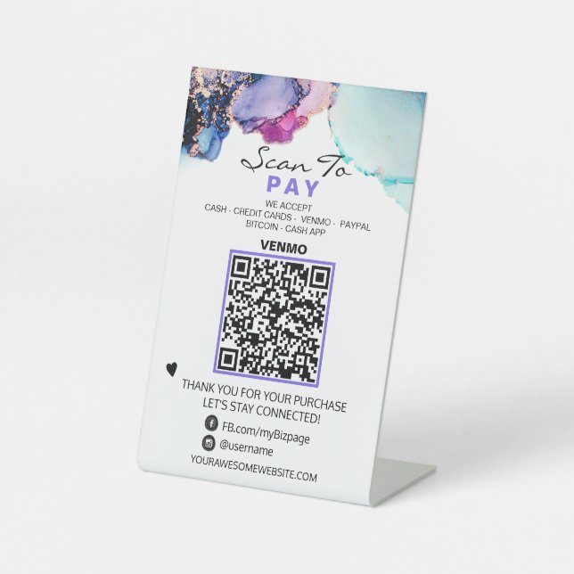 *~* Table Tent PAY . QR code Tabletop Pedestal Sign (Front)