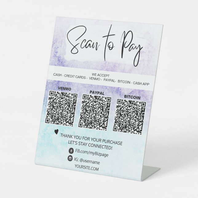 *~* Table Tent Pedestal SignTabletop QR PAYMENT Pedestal Sign (Front)