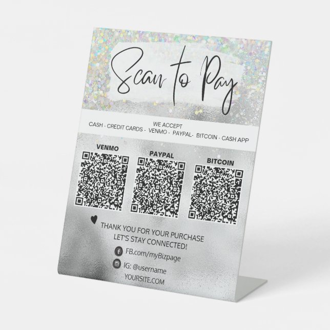 *~* Table Tent QR PAYMENT Rainbow Tabletop  Pedestal Sign (Front)